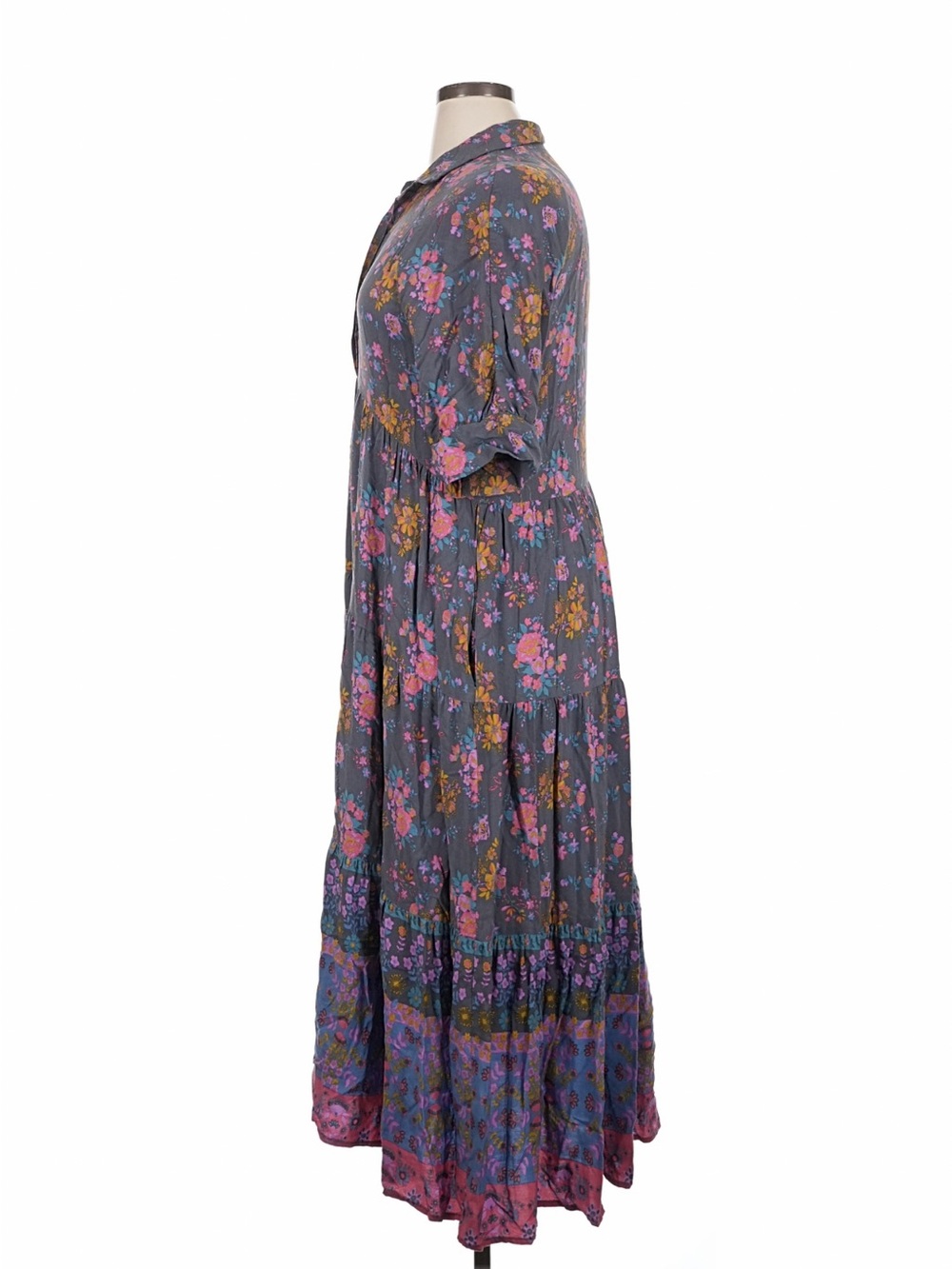 Natural Life Rebecca Tiered Boho Mixed Floral Print Short Sleeve Maxi Dress• XL - Picture 7 of 10